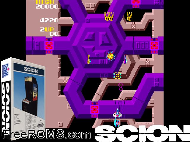 Scion (Cinematronics) MAME game showing 3D box cover and gameplay screenshot