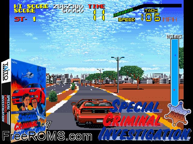 Special Criminal Investigation (US) MAME game showing 3D box cover and gameplay screenshot