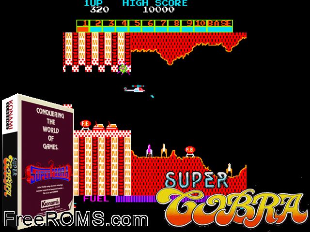 Super Cobra (Stern) MAME game showing 3D box cover and gameplay screenshot