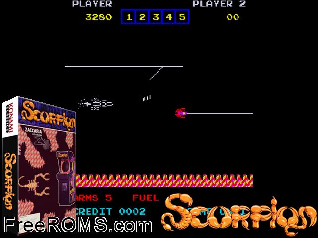 Scorpion (set 1) MAME game showing 3D box cover and gameplay screenshot