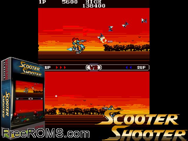 Scooter Shooter MAME game showing 3D box cover and gameplay screenshot
