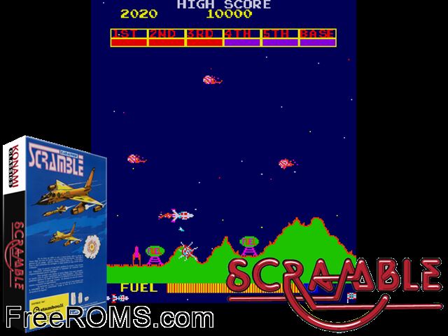 Scramble MAME game showing 3D box cover and gameplay screenshot