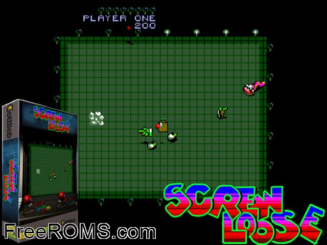 Screw Loose (prototype) MAME game showing 3D box cover and gameplay screenshot