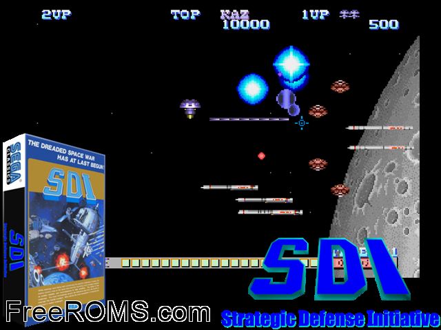 SDI - Strategic Defense Initiative (bootleg) MAME game showing 3D box cover and gameplay screenshot