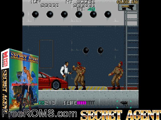 Secret Agent (bootleg) MAME game showing 3D box cover and gameplay screenshot