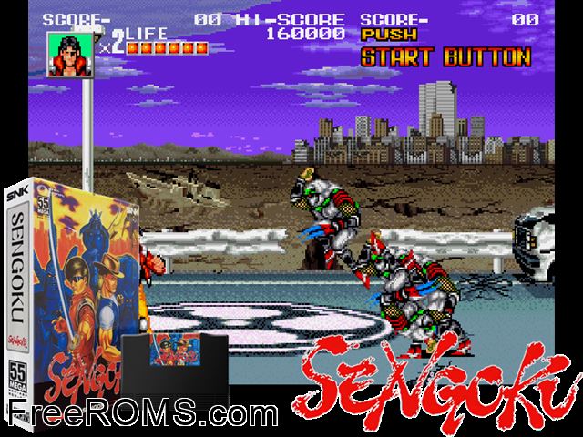 Sengoku / Sengoku Denshou (set 2) MAME game showing 3D box cover and gameplay screenshot
