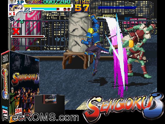 Sengoku 3 MAME game showing 3D box cover and gameplay screenshot
