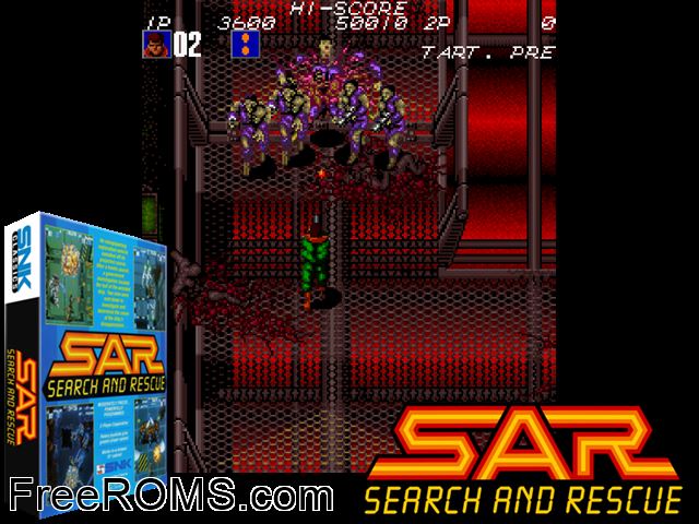 SAR - Search And Rescue (US) MAME game showing 3D box cover and gameplay screenshot