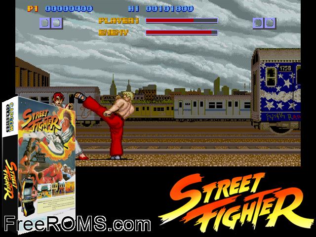 Street Fighter (World) MAME game showing 3D box cover and gameplay screenshot