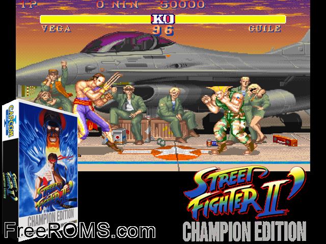 Street Fighter II' - Champion Edition (US 920513) MAME game showing 3D box cover and gameplay screenshot
