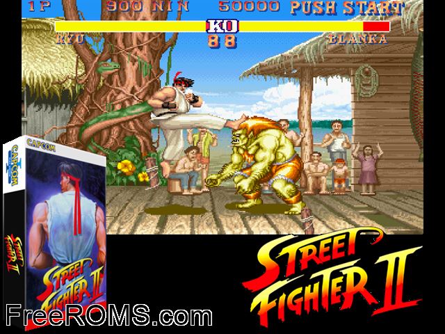 Street Fighter II - The World Warrior (World 910214) MAME game showing 3D box cover and gameplay screenshot