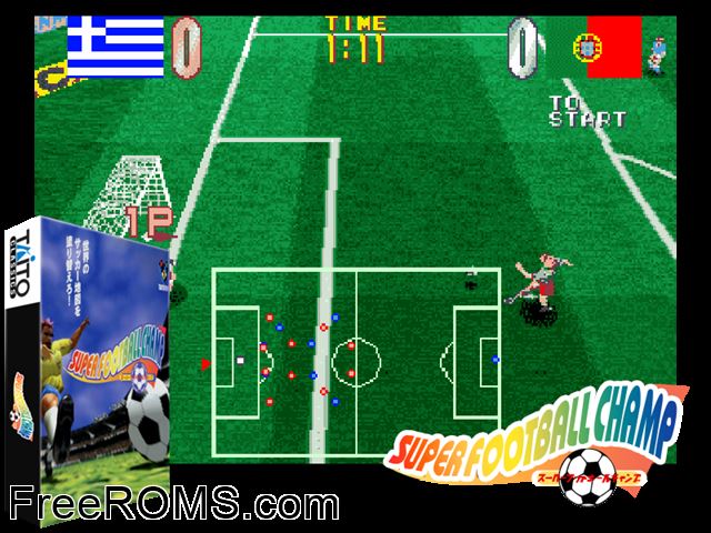 Super Football Champ (Ver 2.5O) MAME game showing 3D box cover and gameplay screenshot