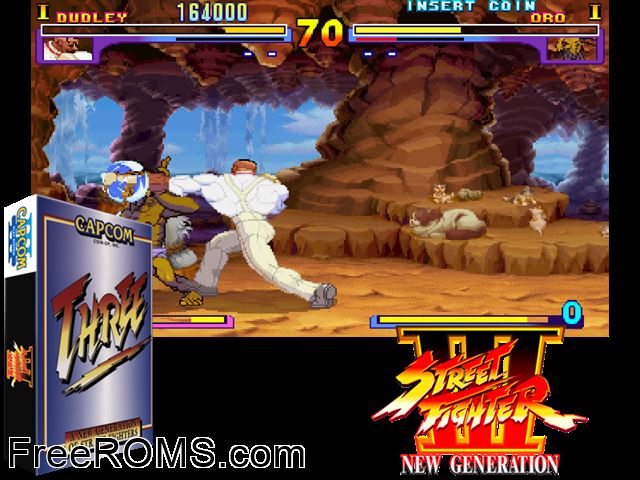 Street Fighter III: New Generation MAME game showing 3D box cover and gameplay screenshot