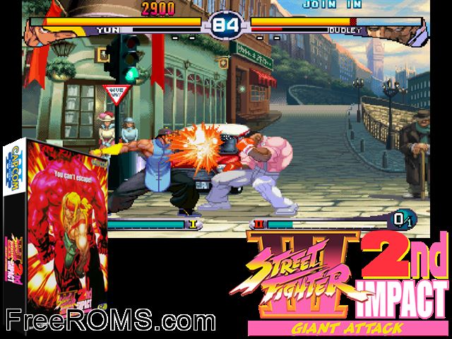 Street Fighter III 2nd Impact: Giant Attack MAME game showing 3D box cover and gameplay screenshot