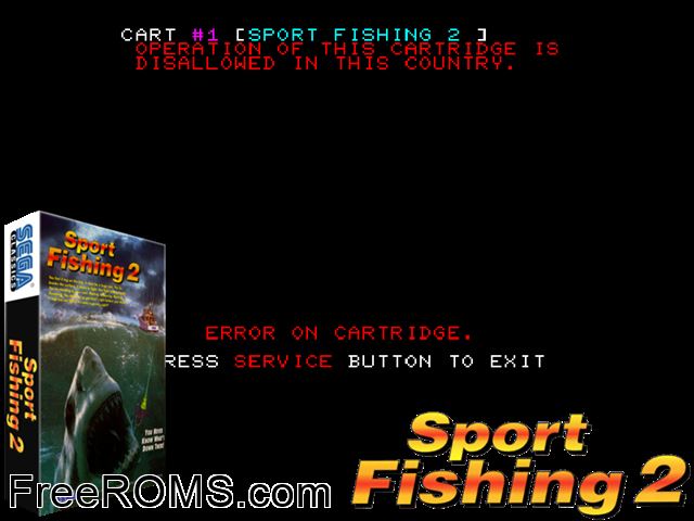 Sport Fishing 2 (J 951201 V1.100) MAME game showing 3D box cover and gameplay screenshot