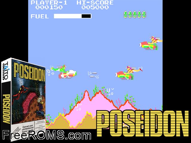 Sea Fighter Poseidon MAME game showing 3D box cover and gameplay screenshot