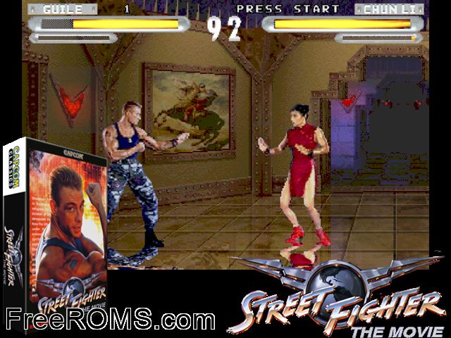 Street Fighter: The Movie (v1.12N, Japan) MAME game showing 3D box cover and gameplay screenshot