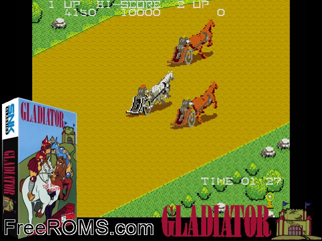 Gladiator 1984 MAME game showing 3D box cover and gameplay screenshot