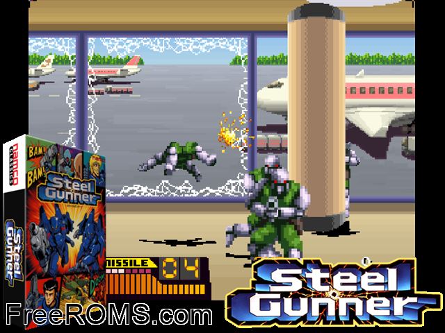 Steel Gunner (Japan) MAME game showing 3D box cover and gameplay screenshot