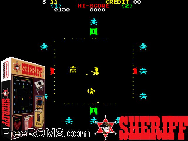 Sheriff MAME game showing 3D box cover and gameplay screenshot