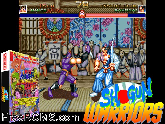 Shogun Warriors MAME game showing 3D box cover and gameplay screenshot
