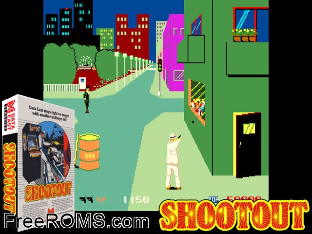 Shoot Out (Korean Bootleg) MAME game showing 3D box cover and gameplay screenshot