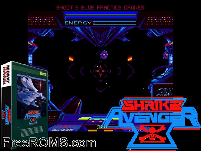 Shrike Avenger (prototype) MAME game showing 3D box cover and gameplay screenshot