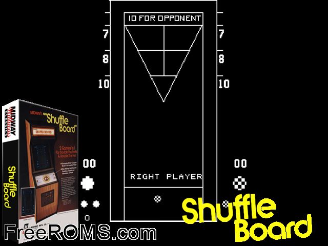 Shuffleboard MAME game showing 3D box cover and gameplay screenshot