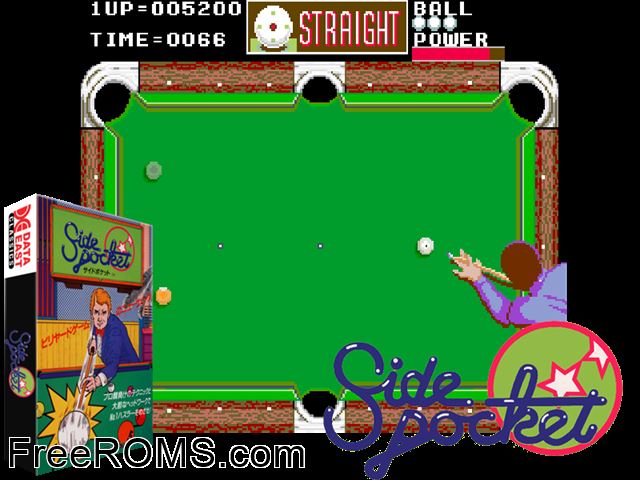 Side Pocket (Japan) MAME game showing 3D box cover and gameplay screenshot