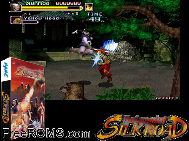 The Legend of Silkroad MAME game showing 3D box cover and gameplay screenshot