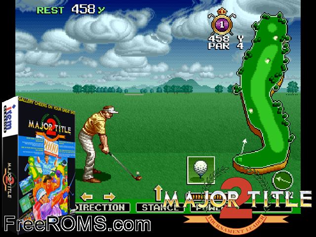 The Irem Skins Game (US set 2) MAME game showing 3D box cover and gameplay screenshot
