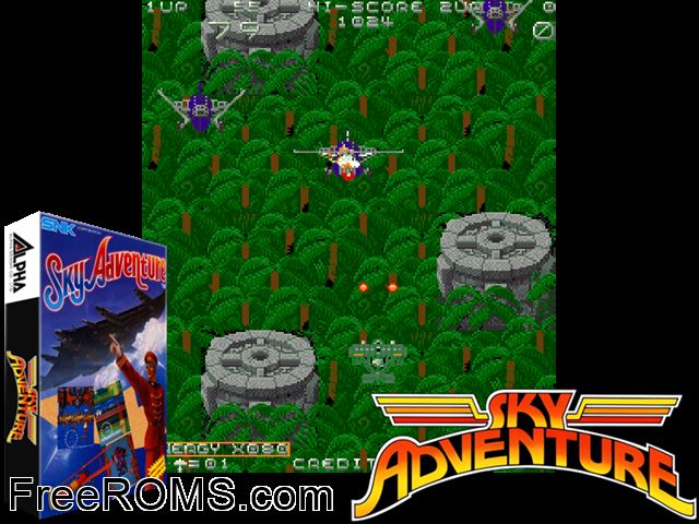 Sky Adventure (Japan) MAME game showing 3D box cover and gameplay screenshot