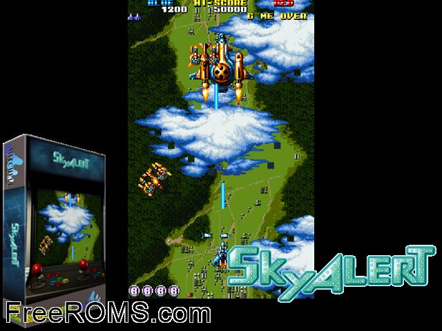 Sky Alert MAME game showing 3D box cover and gameplay screenshot