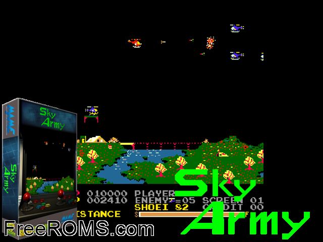 Sky Army MAME game showing 3D box cover and gameplay screenshot