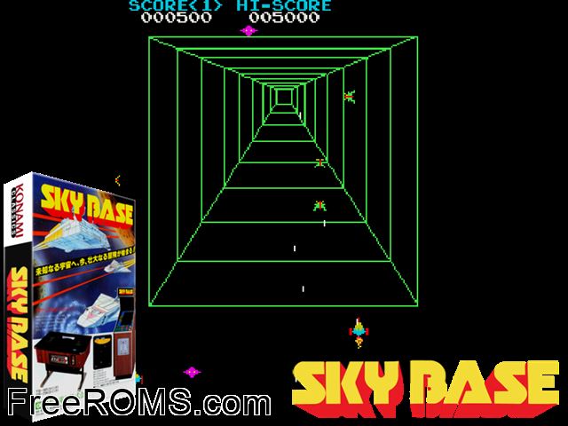 Sky Base MAME game showing 3D box cover and gameplay screenshot
