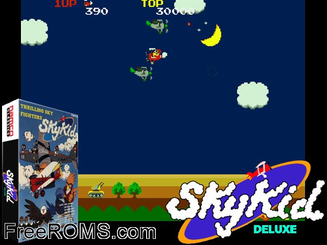 Sky Kid Deluxe (set 2) MAME game showing 3D box cover and gameplay screenshot