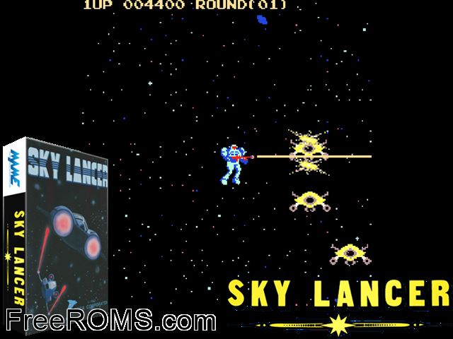 Sky Lancer MAME game showing 3D box cover and gameplay screenshot