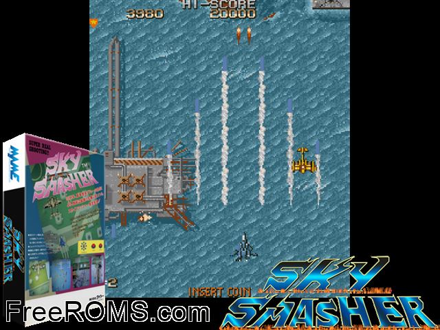 Sky Smasher MAME game showing 3D box cover and gameplay screenshot