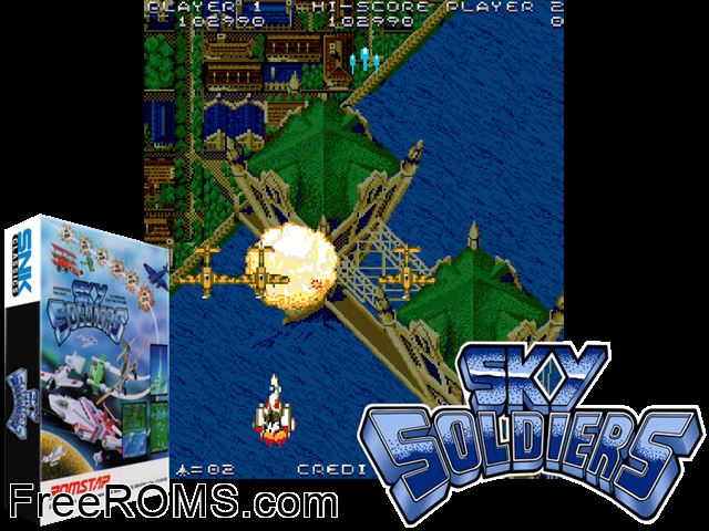 Sky Soldiers (US) MAME game showing 3D box cover and gameplay screenshot