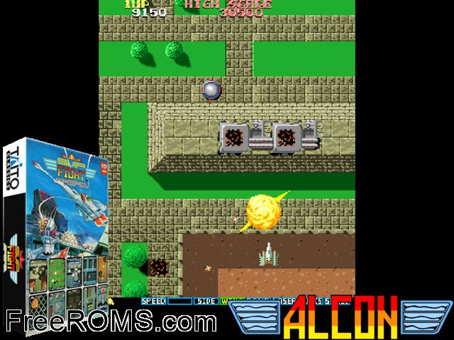 Slap Fight (set 2) MAME game showing 3D box cover and gameplay screenshot