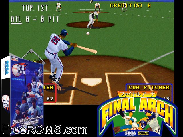 Super Major League (U 960108 V1.000) MAME game showing 3D box cover and gameplay screenshot