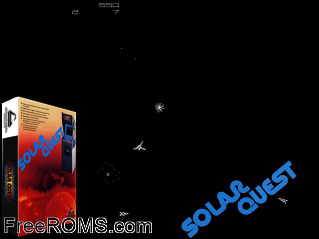 Solar Quest MAME game showing 3D box cover and gameplay screenshot