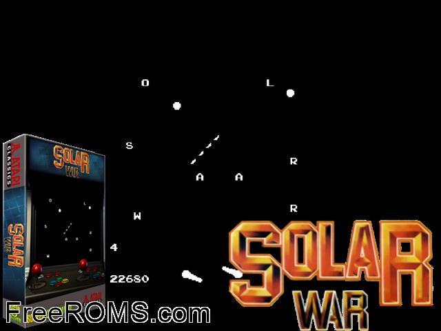 Solar-Warrior MAME game showing 3D box cover and gameplay screenshot