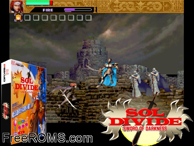 Sol Divide - The Sword Of Darkness MAME game showing 3D box cover and gameplay screenshot