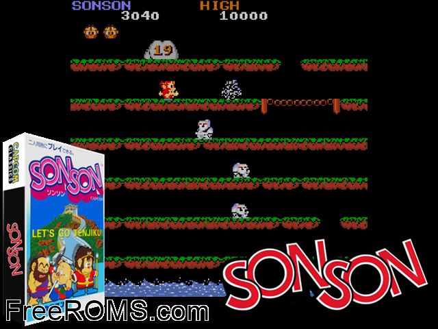 Son Son MAME game showing 3D box cover and gameplay screenshot