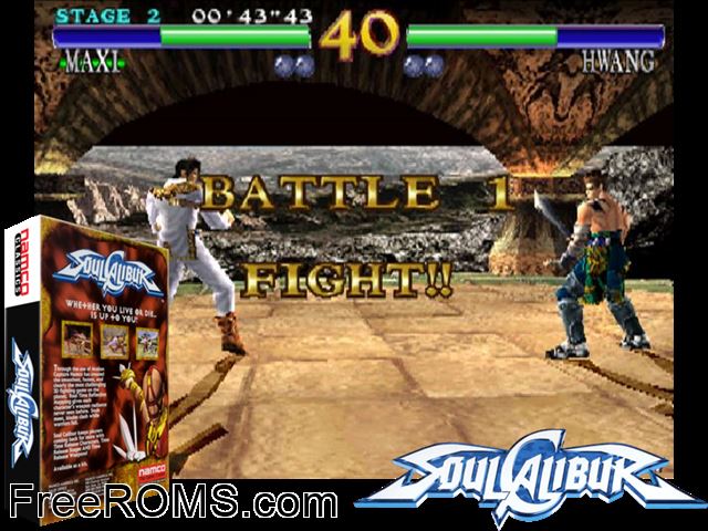 Soul Calibur (SOC11/VER.B) MAME game showing 3D box cover and gameplay screenshot