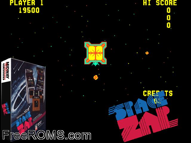 Space Zap MAME game showing 3D box cover and gameplay screenshot