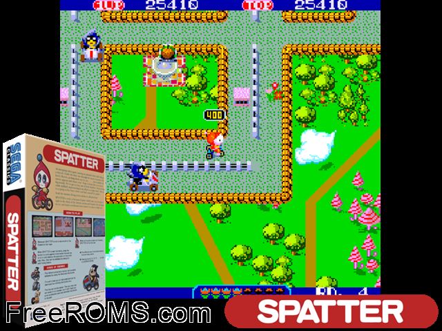 Spatter MAME game showing 3D box cover and gameplay screenshot