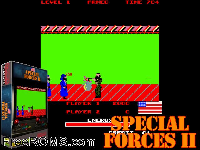 Special Forces II MAME game showing 3D box cover and gameplay screenshot
