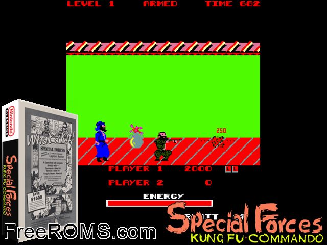 Special Forces MAME game showing 3D box cover and gameplay screenshot